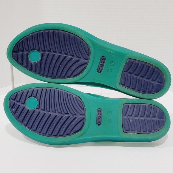 Crocs Rio Flip Flops Womens Sz 10 Teal Green Navy Blue Jelly Thong Slide Sandals - Picture 10 of 11